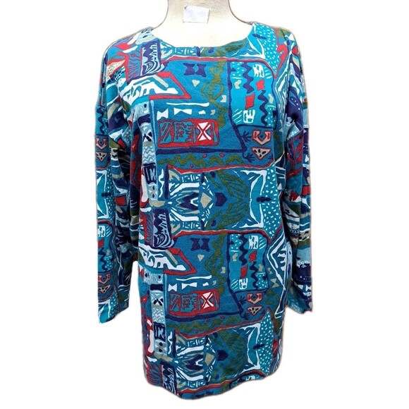 Vintage Forenza Teeshirt Top Womens Size M Artsy Abstract Geo Print Retro Tunic - Picture 1 of 8